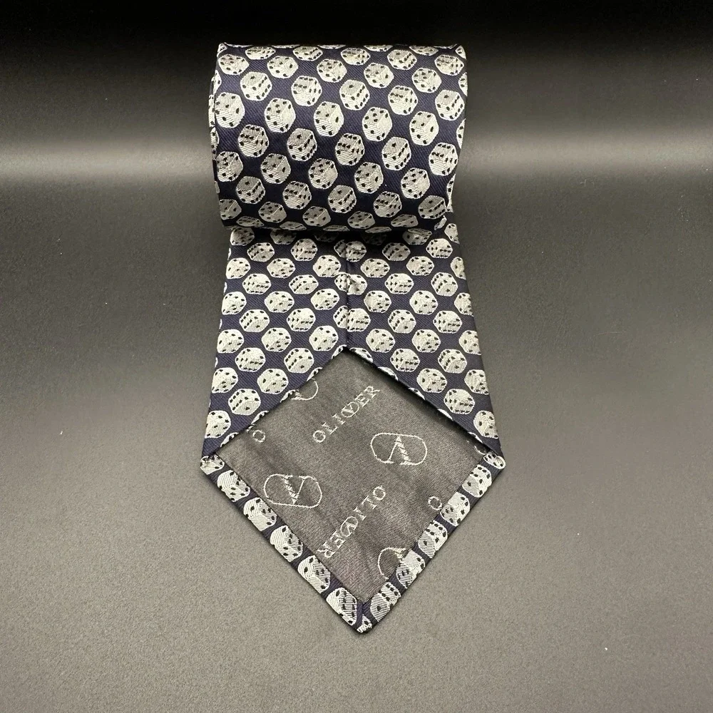 Oliver By Valentino Silk Tie Navy Dice Pattern Made In Italy NWOT